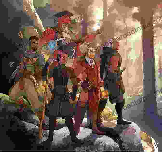 An Illustration Depicting A Group Of Adventurers Standing In A Lush Forest, Surrounded By Ancient Runes Wolfskin (The Light Isles 1)