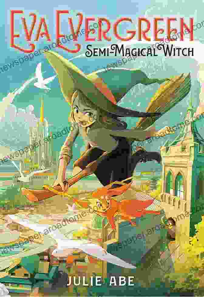 Eva Evergreen, Semi Magical Witch Book Cover By Julie Abe, Featuring A Young Witch With Long Green Hair And A Black Cat Eva Evergreen Semi Magical Witch Julie Abe